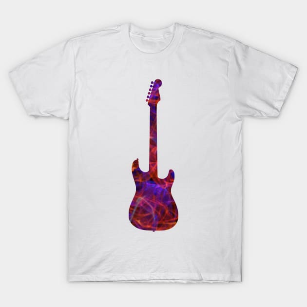 Red on Purple Flame Guitar Silhouette T-Shirt by gkillerb